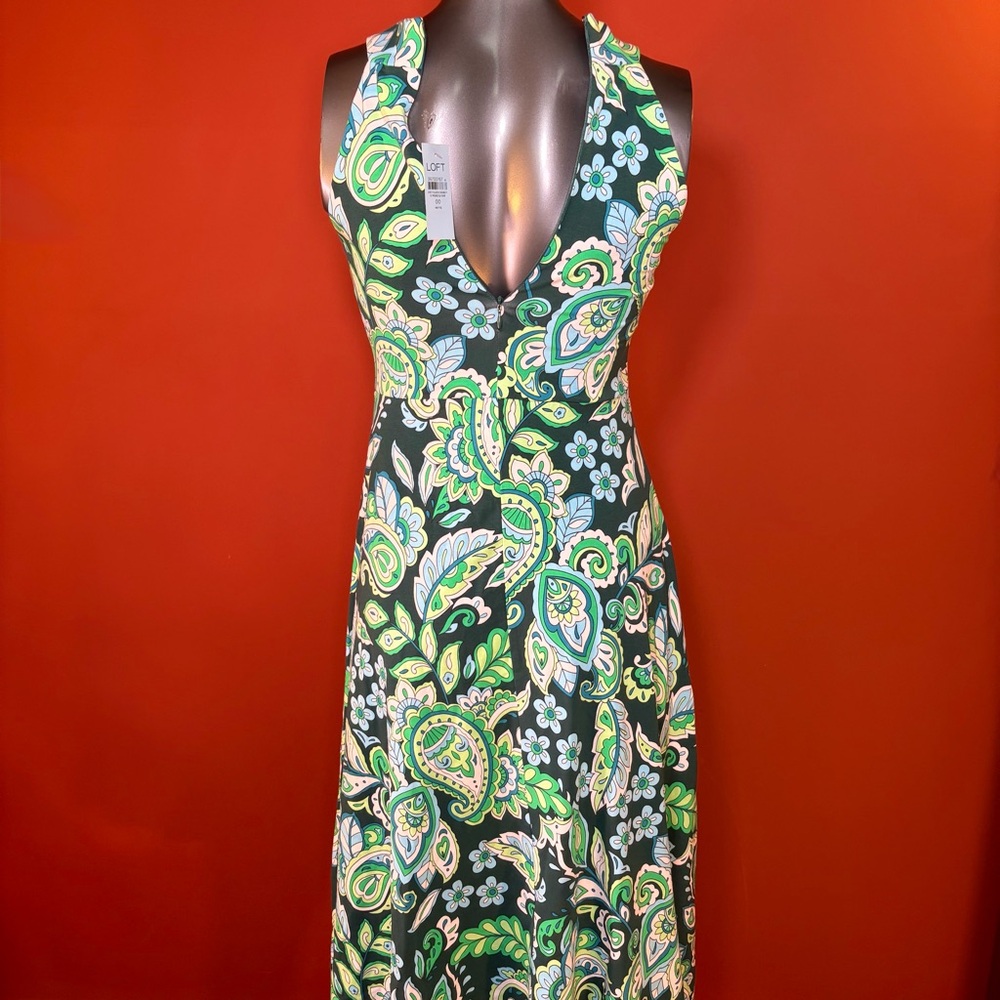 NWT LOFT Green and Blue Paisley Keyhole Midi Dress - Picture 8 of 9